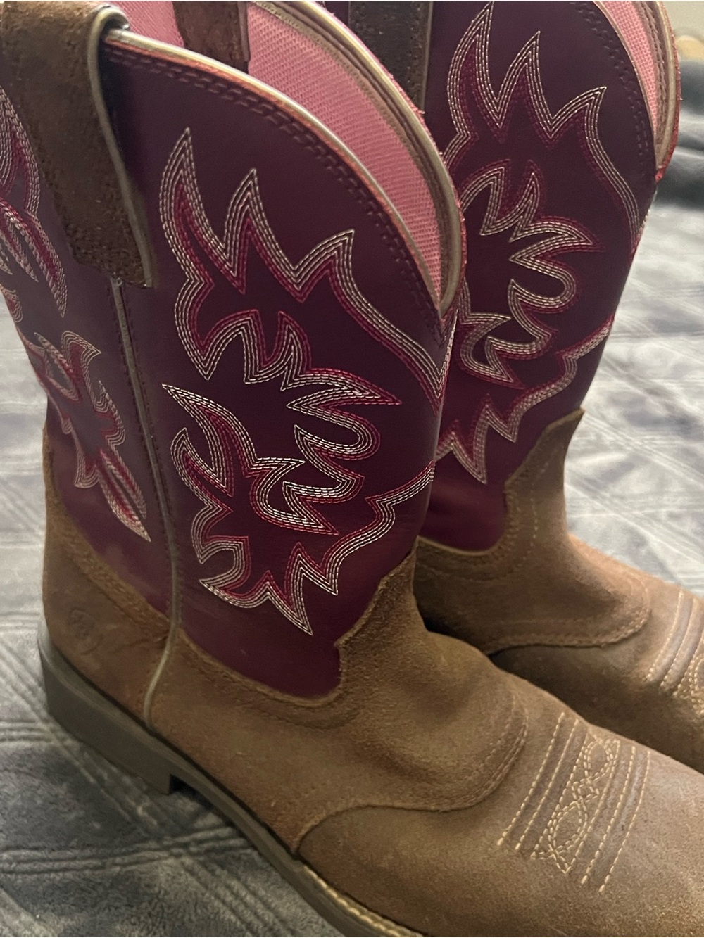 Ariat Brown Suede & Burgundy Western Ankle Boots